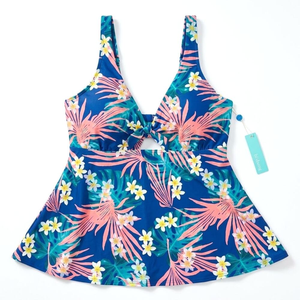 Birdsong Laguna Tie Front Tankini Swim Top Blue Floral Underwire Bra 38DD